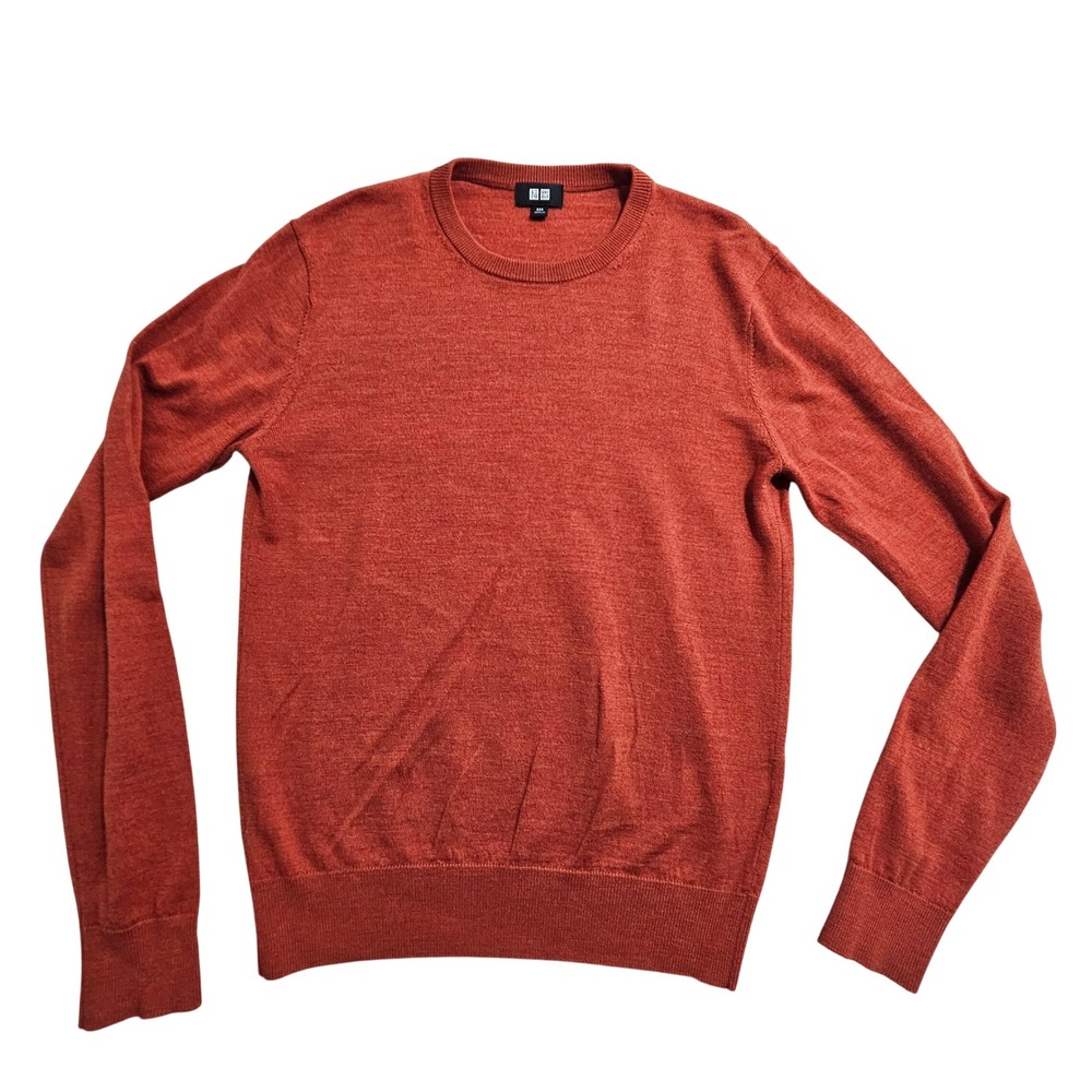 Uniqlo Sweater XXS Orange 100% Wool Crew Neck Long Sleeve Pullover 351-429066 *